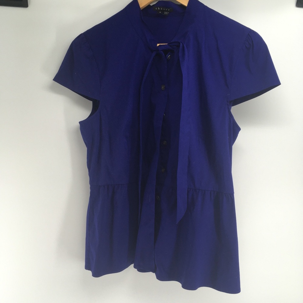 Theory | Electric Blue Bow Neck Career Top Medium
